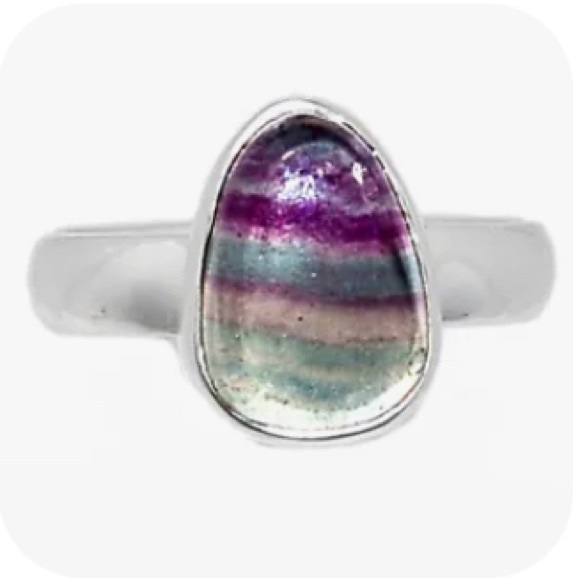 Earth Art hand crafted artisan Jewelry - Rainbow fluorite sterling silver ring size 6